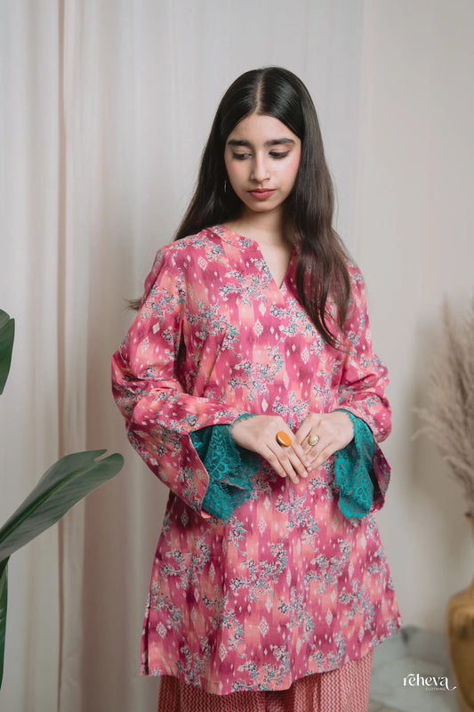 Bagh Rose Teal Cambric Cotton Farshi Set