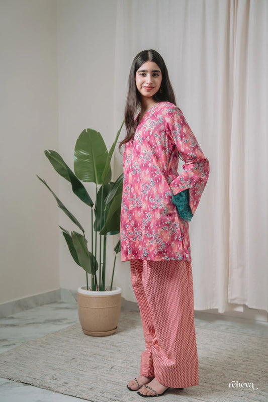 Bagh Rose Teal Cambric Cotton Farshi Set