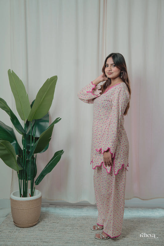 Chameli Rosy Petals Cambric Cotton Farshi Set