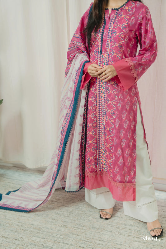 Patola Ruby Pink Cotton Suit Set