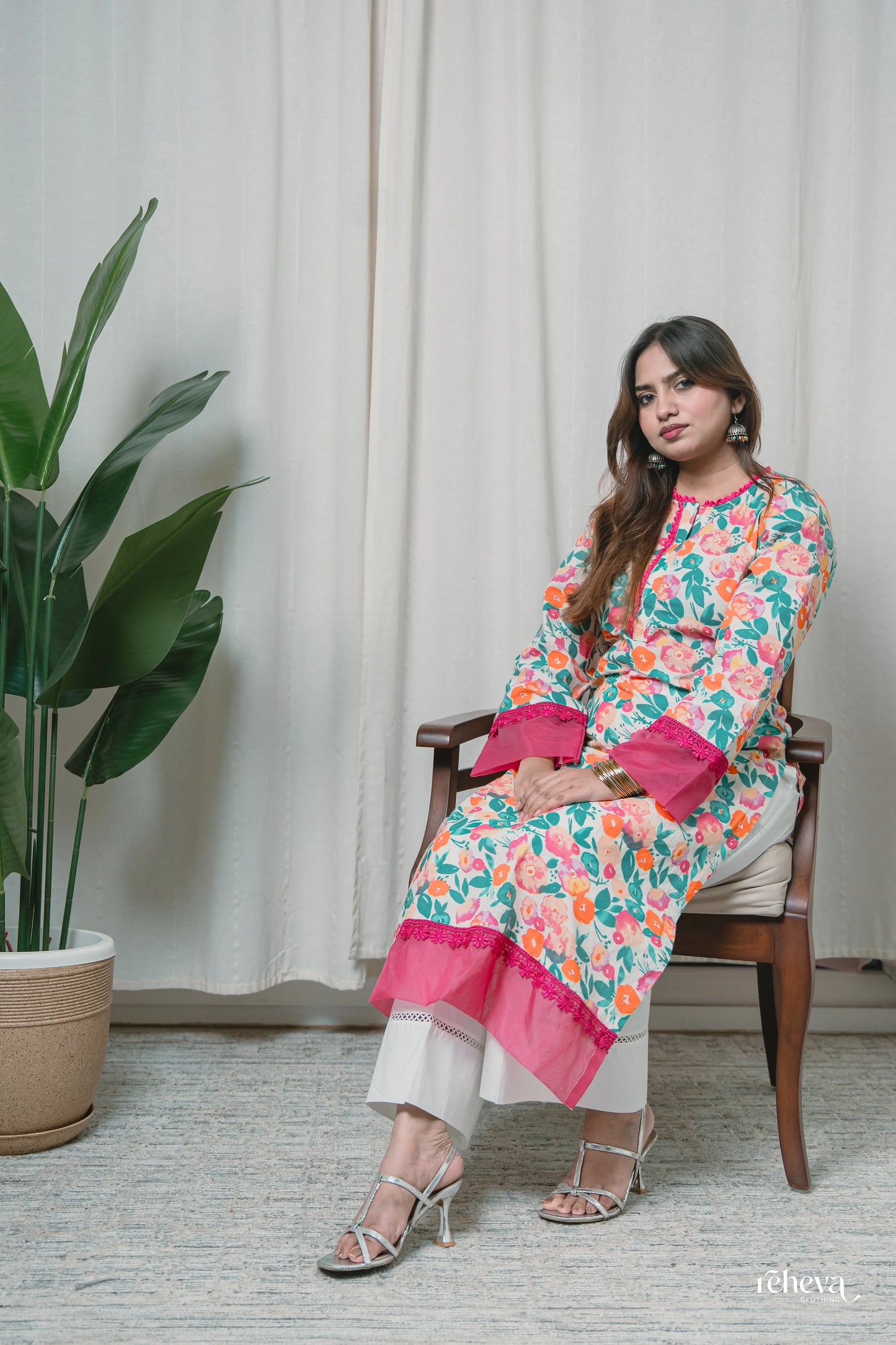 Phulwari Ivory Fuchsia Cambric Cotton Kurta Set