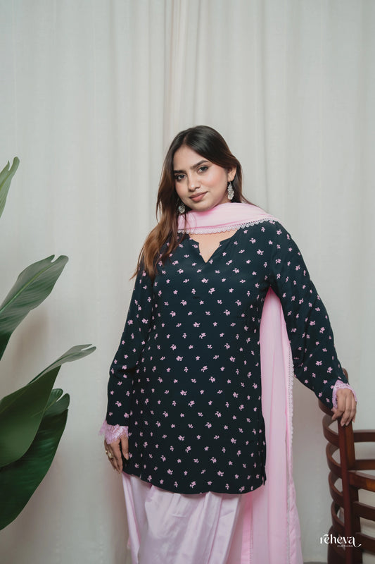 Sitara Navy Blush Cotton Crepe Farshi Set