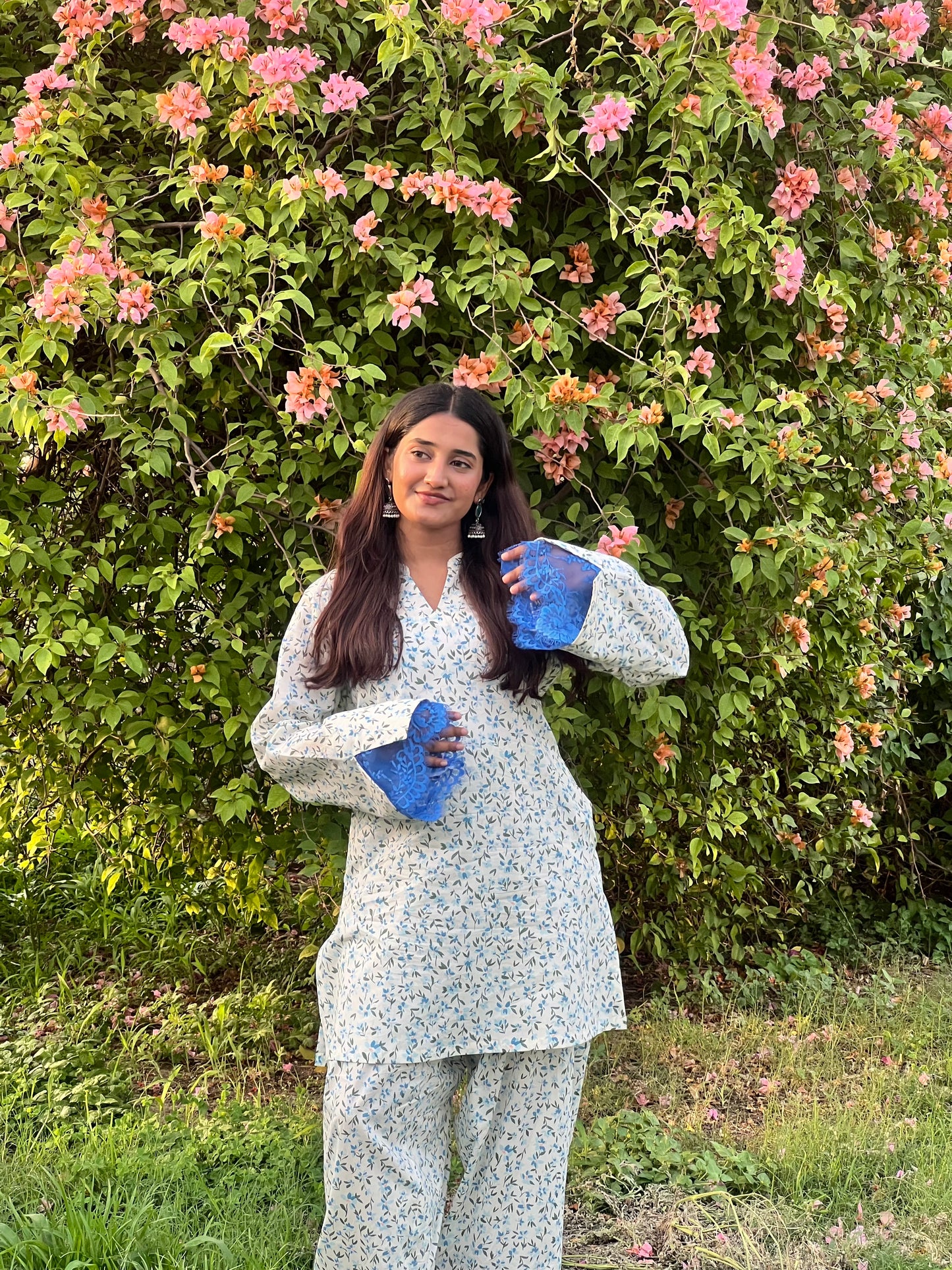 White & Blue Floral Co-ord Set