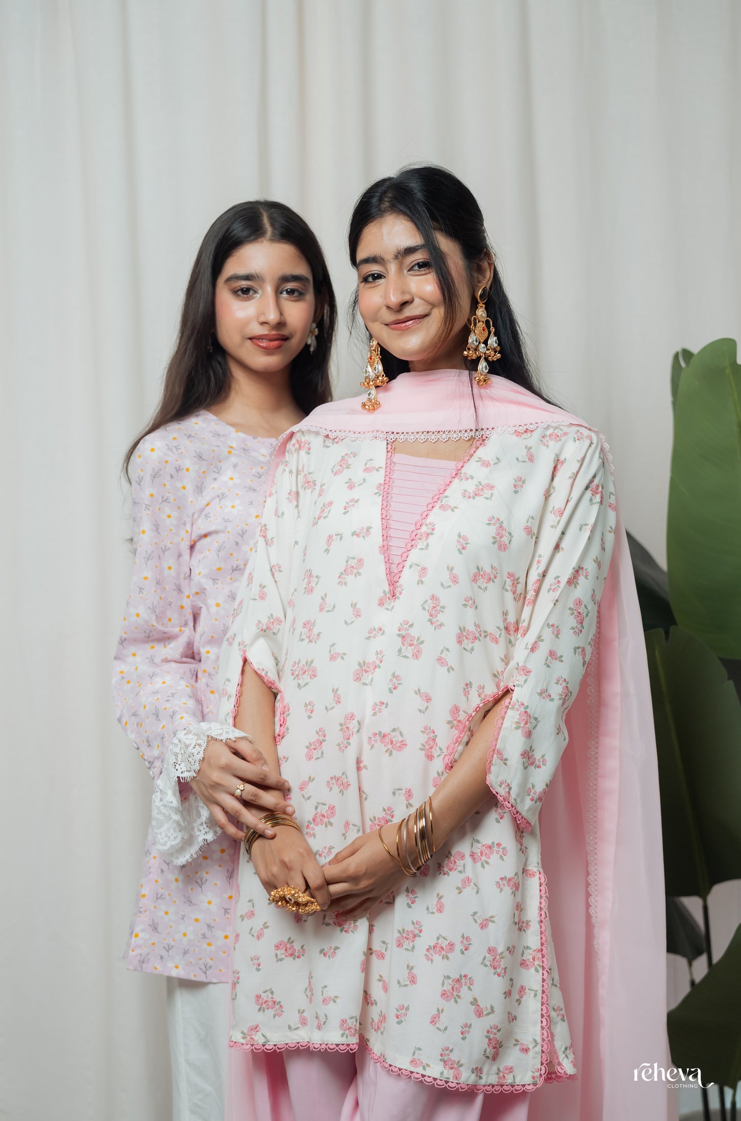 Soft Pink Floral Kurta Set with Farshi Salwar & Georgette Dupatta