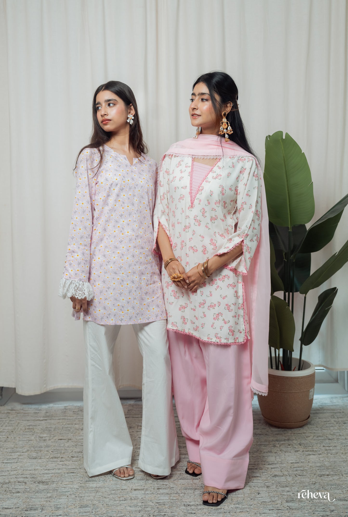 Soft Pink Floral Kurta Set with Farshi Salwar & Georgette Dupatta