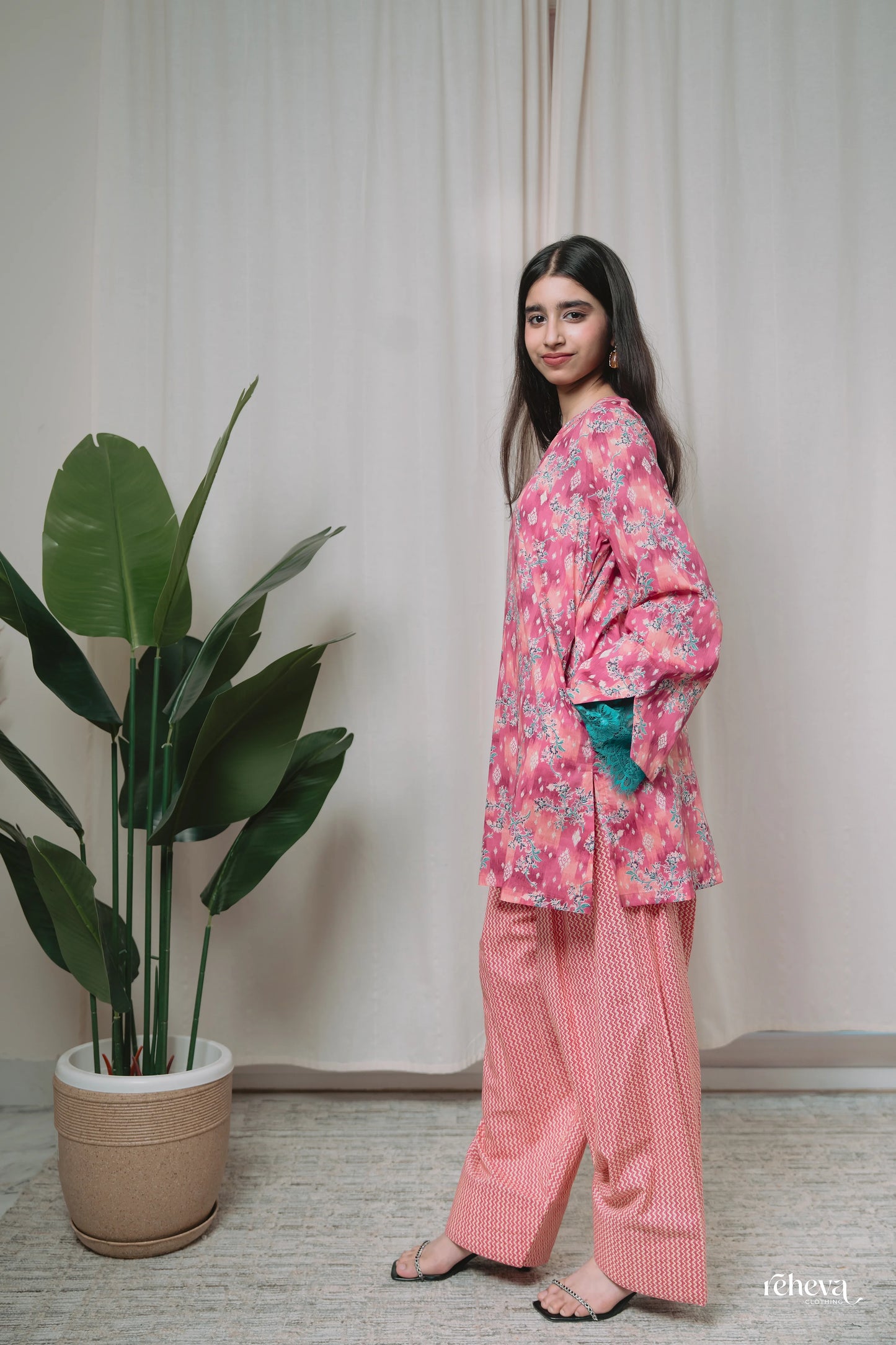 Bagh Rose Teal Cambric Cotton Farshi Set