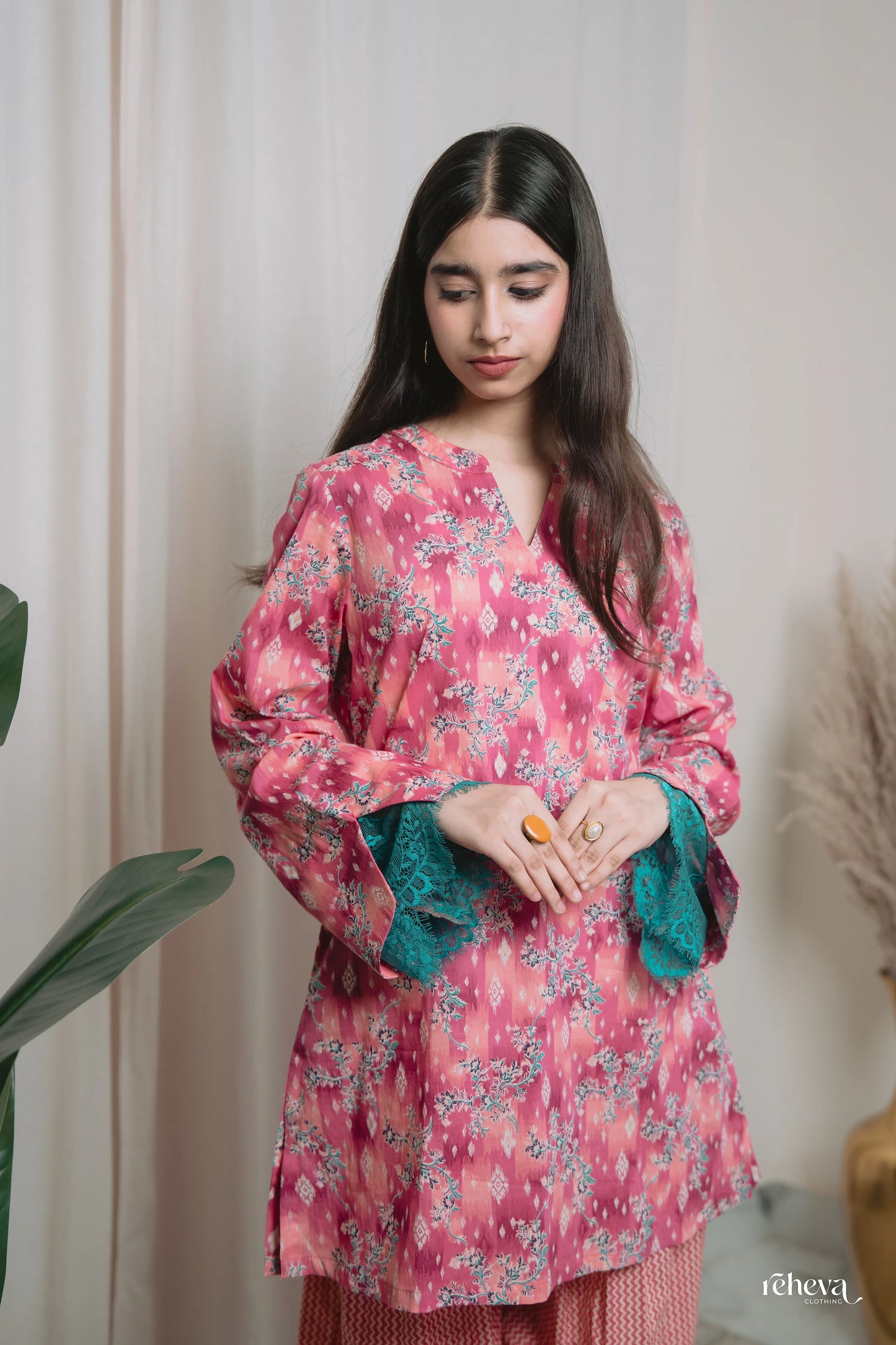 Bagh Rose Teal Cambric Cotton Farshi Set