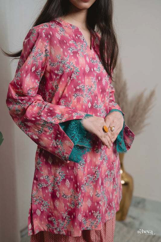 Bagh Rose Teal Cambric Cotton Farshi Set