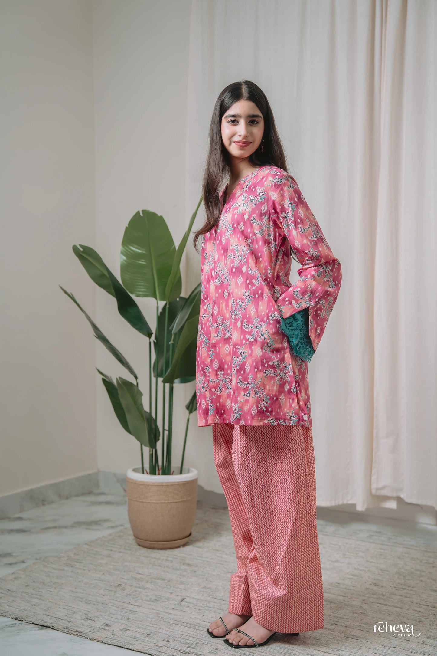 Bagh Rose Teal Cambric Cotton Farshi Set