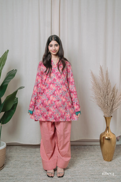 Bagh Rose Teal Cambric Cotton Farshi Set