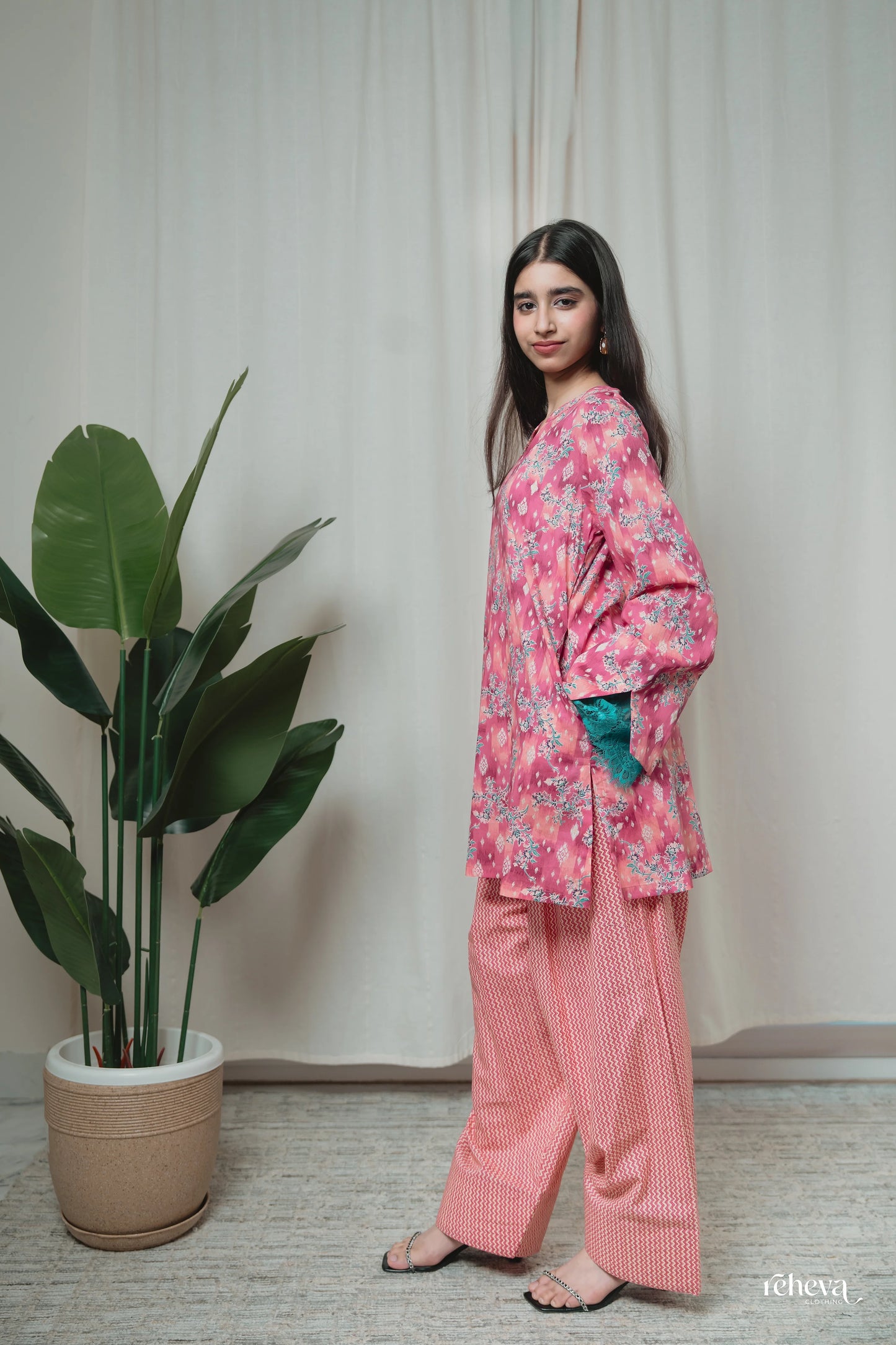 Bagh Rose Teal Cambric Cotton Farshi Set