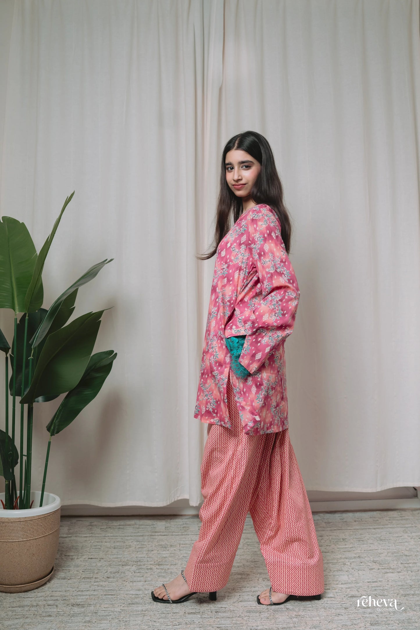 Bagh Rose Teal Cambric Cotton Farshi Set