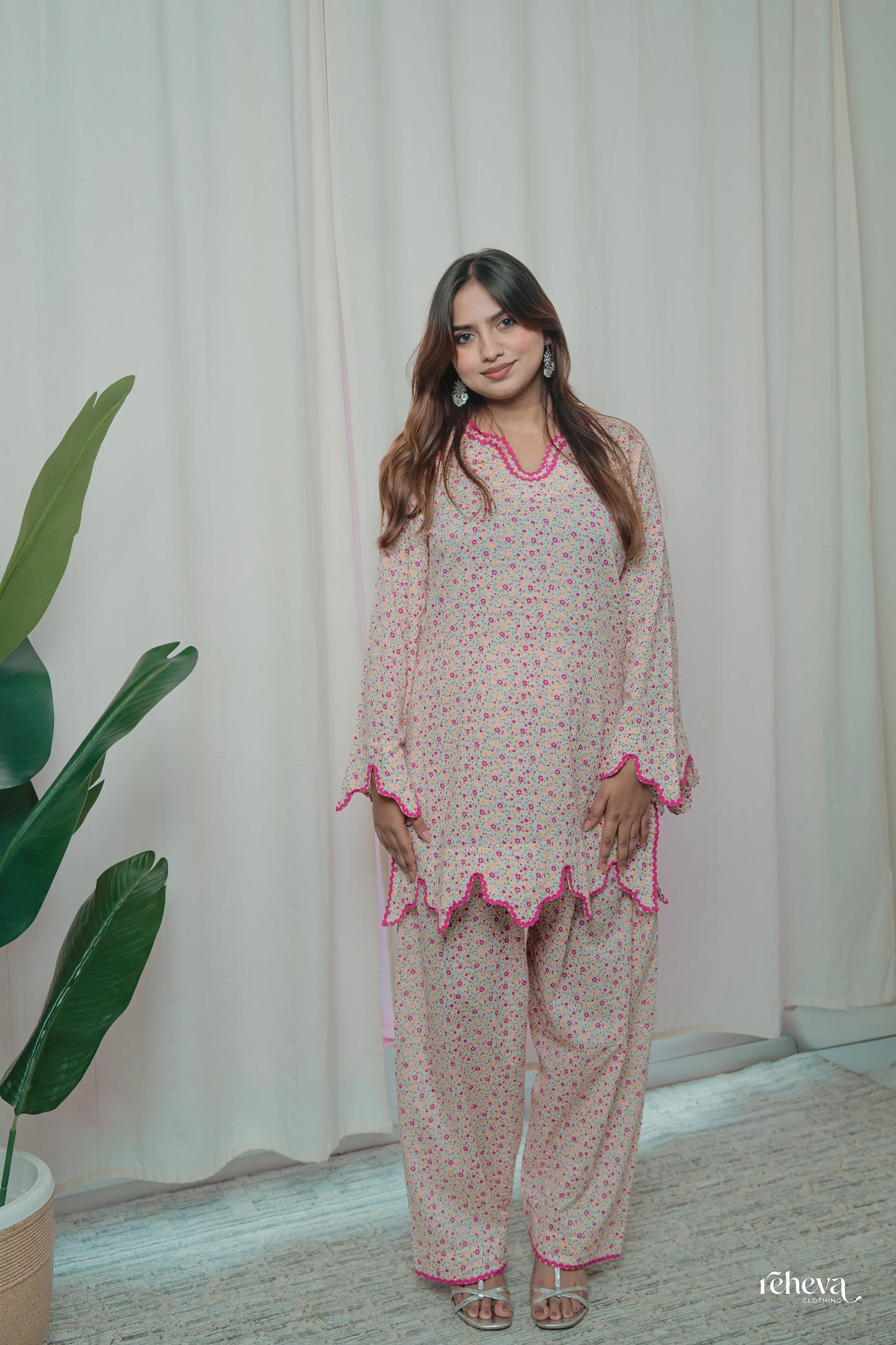 Chameli Rosy Petals Cambric Cotton Farshi Set