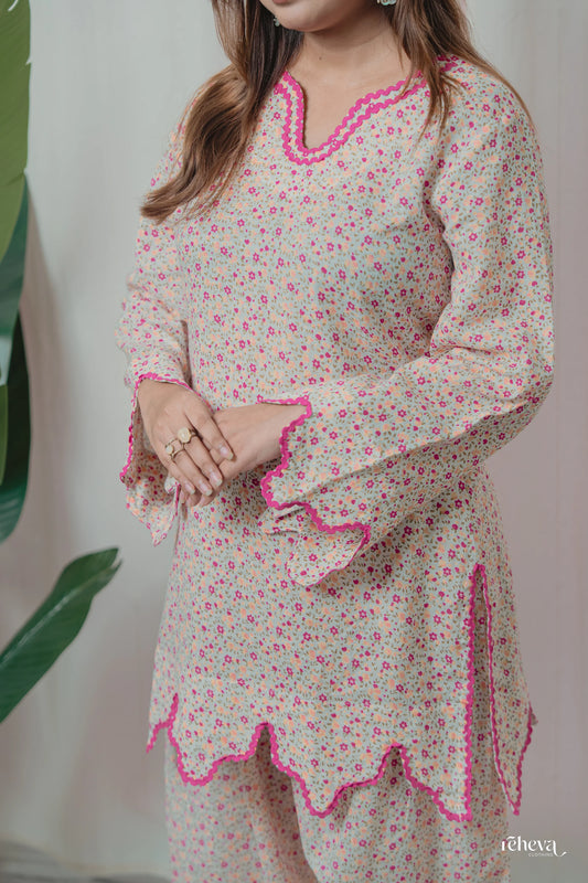 Chameli Rosy Petals Cambric Cotton Farshi Set