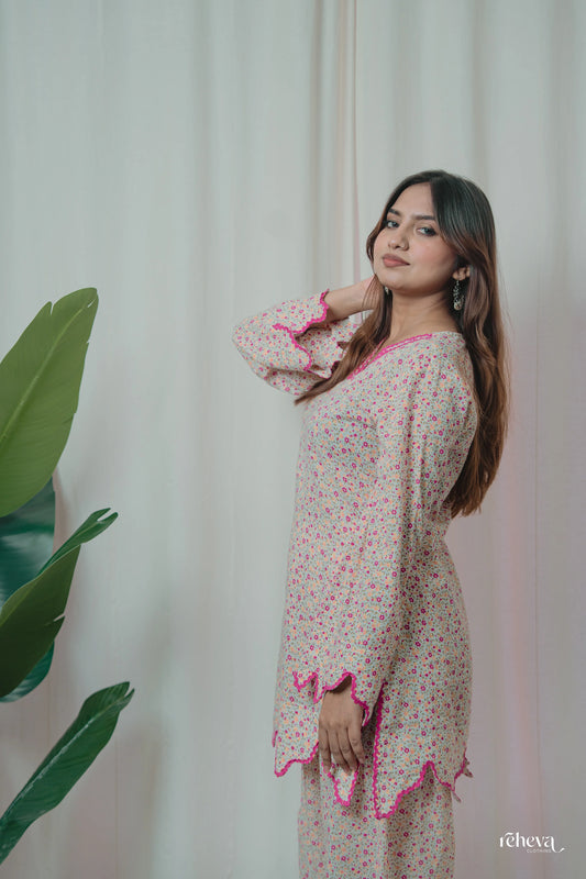 Chameli Rosy Petals Cambric Cotton Farshi Set