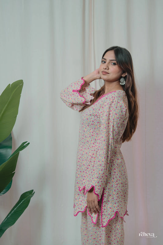 Chameli Rosy Petals Cambric Cotton Farshi Set