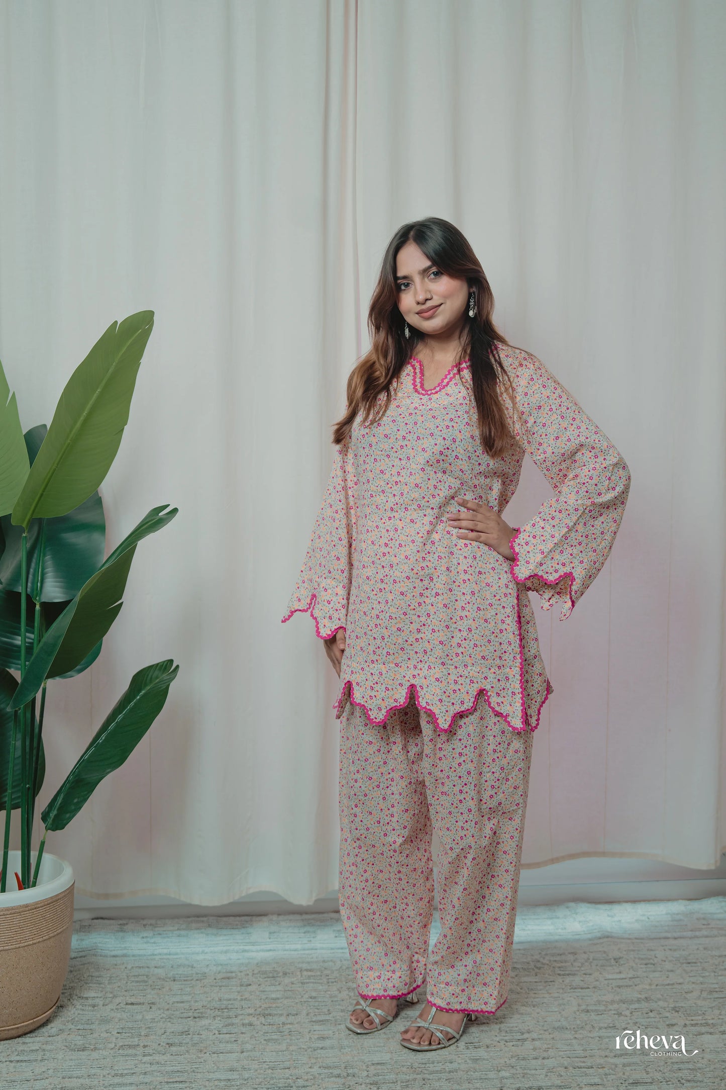 Chameli Rosy Petals Cambric Cotton Farshi Set
