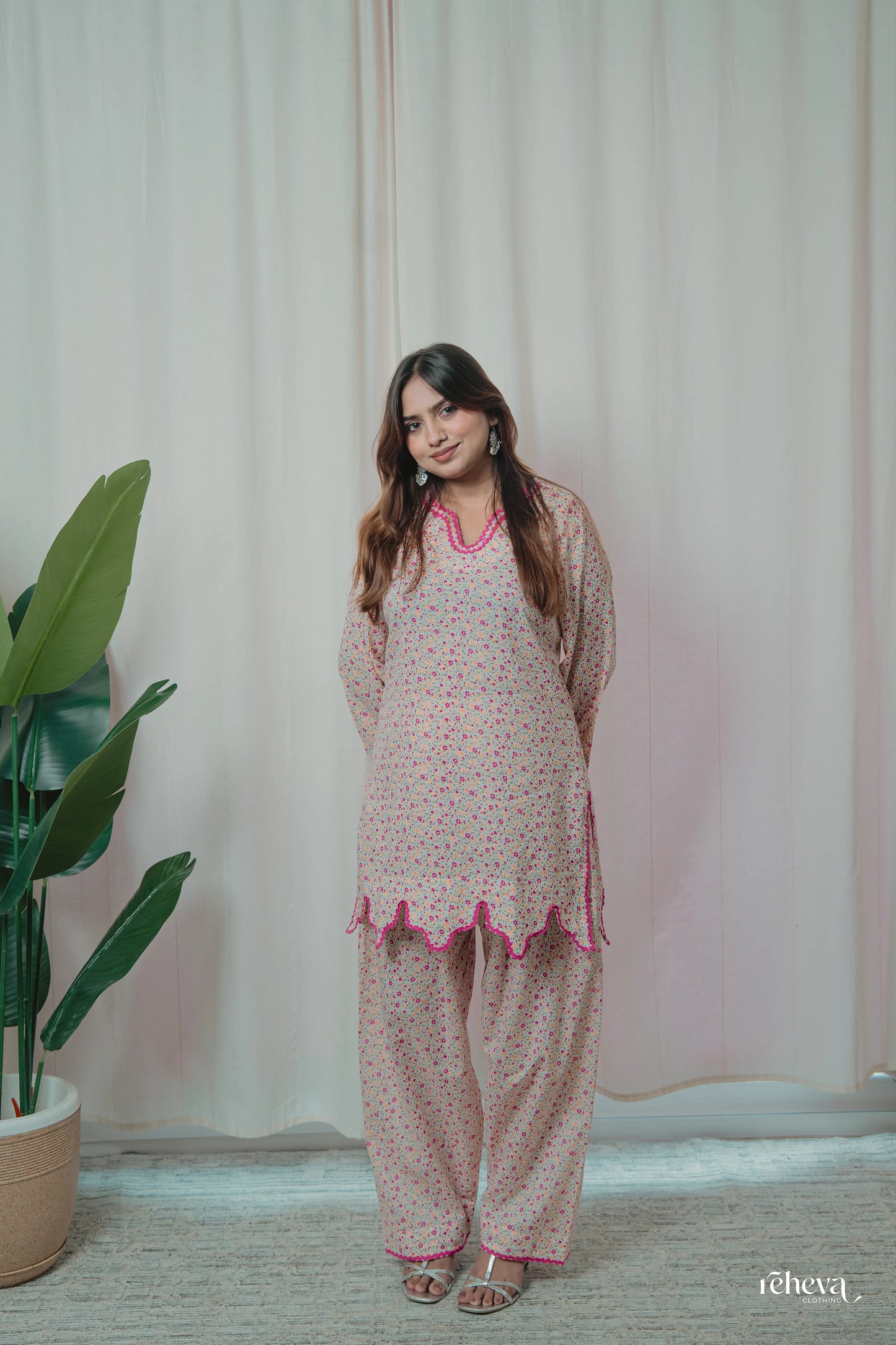 Chameli Rosy Petals Cambric Cotton Farshi Set