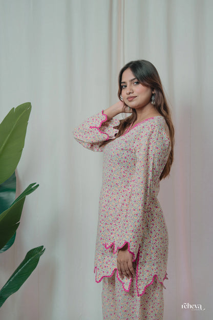 Chameli Rosy Petals Cambric Cotton Farshi Set
