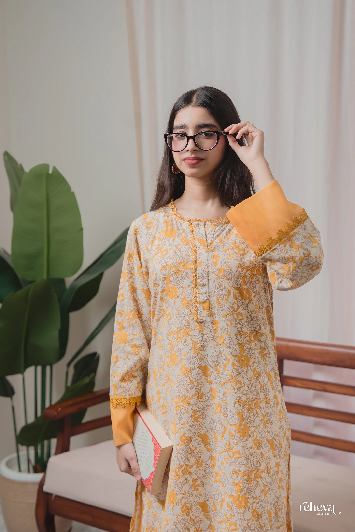 Gulmohar Mustard Cambric Cotton Kurta Set