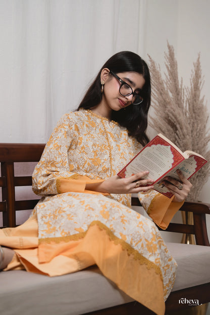 Gulmohar Mustard Cambric Cotton Kurta Set