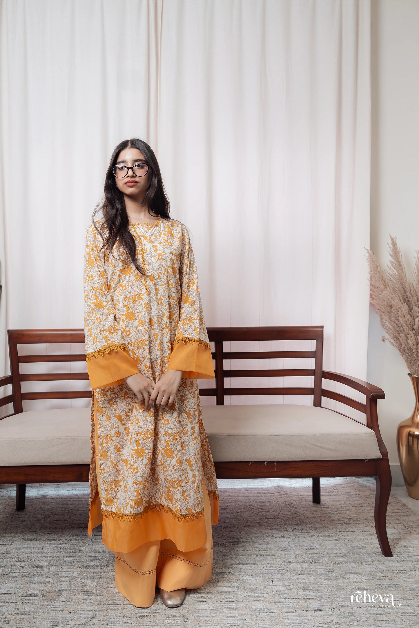 Gulmohar Mustard Cambric Cotton Kurta Set
