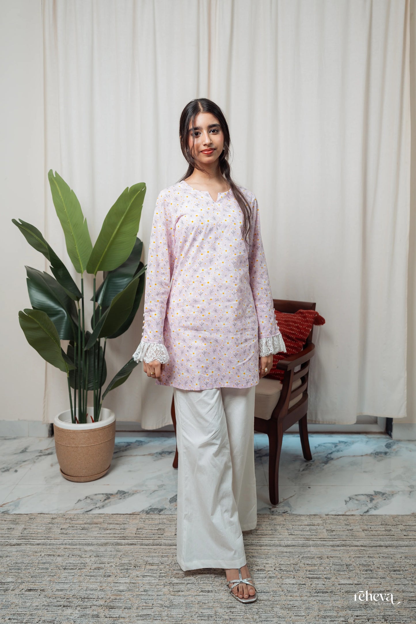 Jhalar Lavender Cambric Cotton Kurta Set