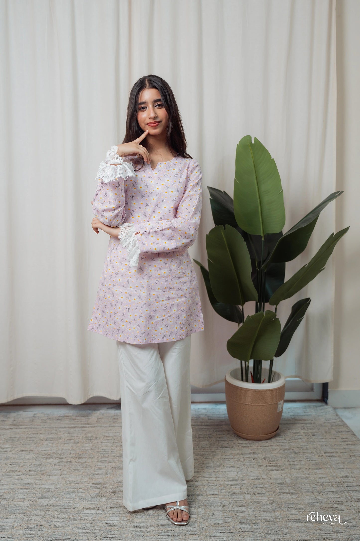 Jhalar Lavender Cambric Cotton Kurta Set