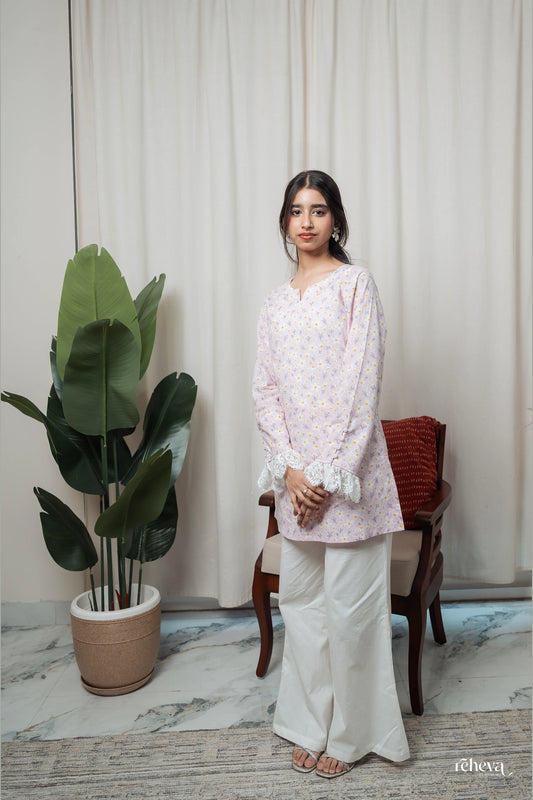 Jhalar Lavender Cambric Cotton Kurta Set