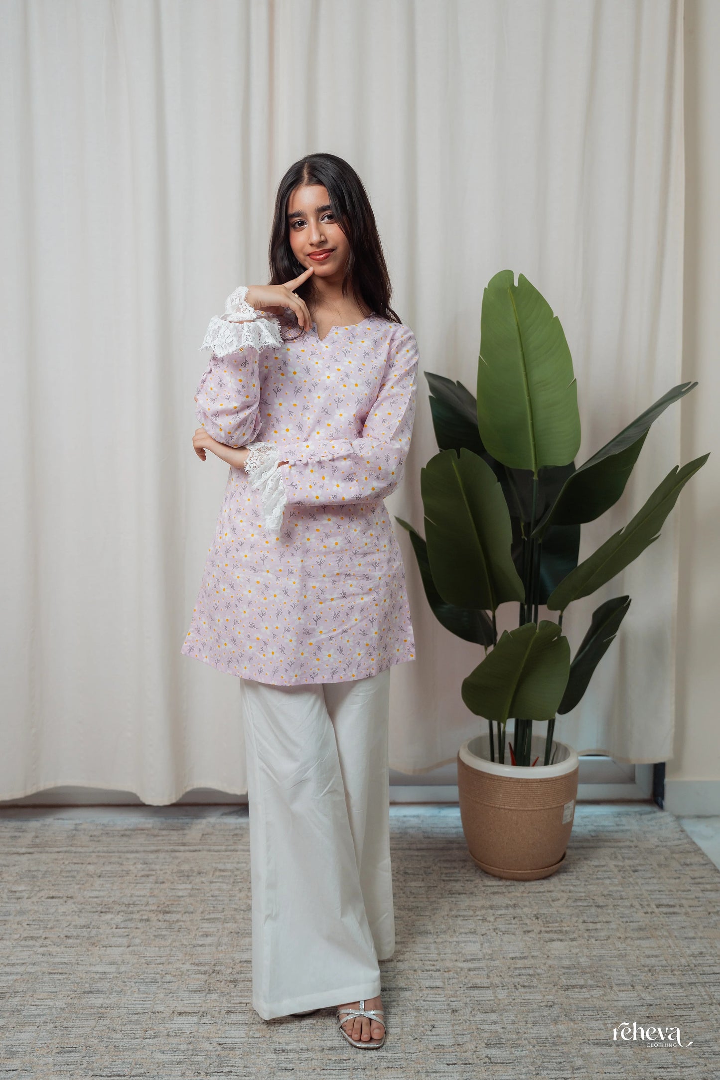 Jhalar Lavender Cambric Cotton Kurta Set