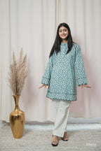 Lehar Seafoam Teal Embroidered Cotton Kurta Set
