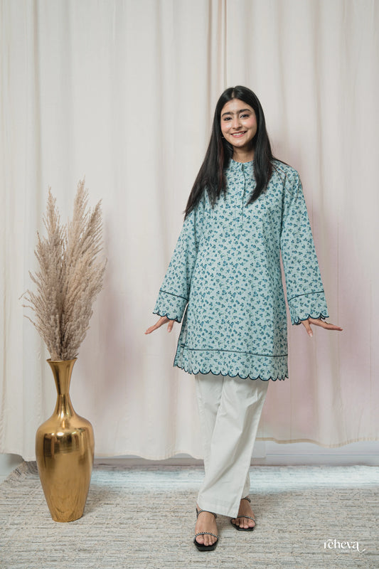 Lehar Seafoam Teal Embroidered Cotton Kurta Set