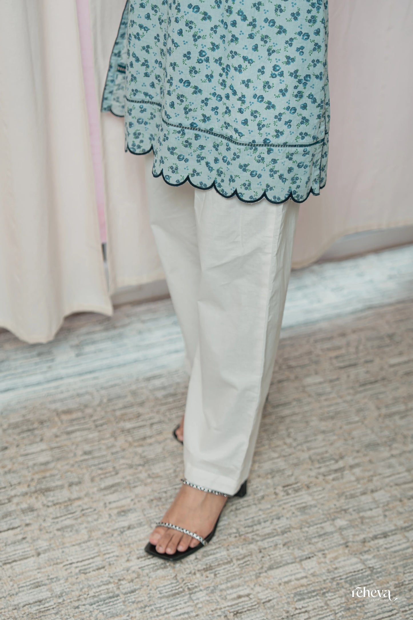 Lehar Seafoam Teal Embroidered Cotton Kurta Set