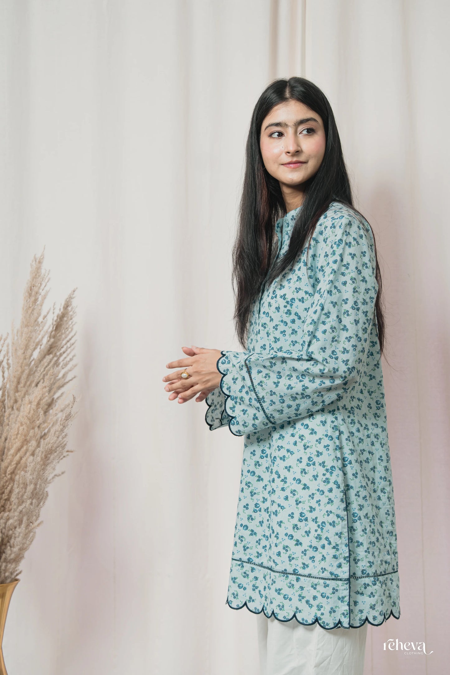 Lehar Seafoam Teal Embroidered Cotton Kurta Set