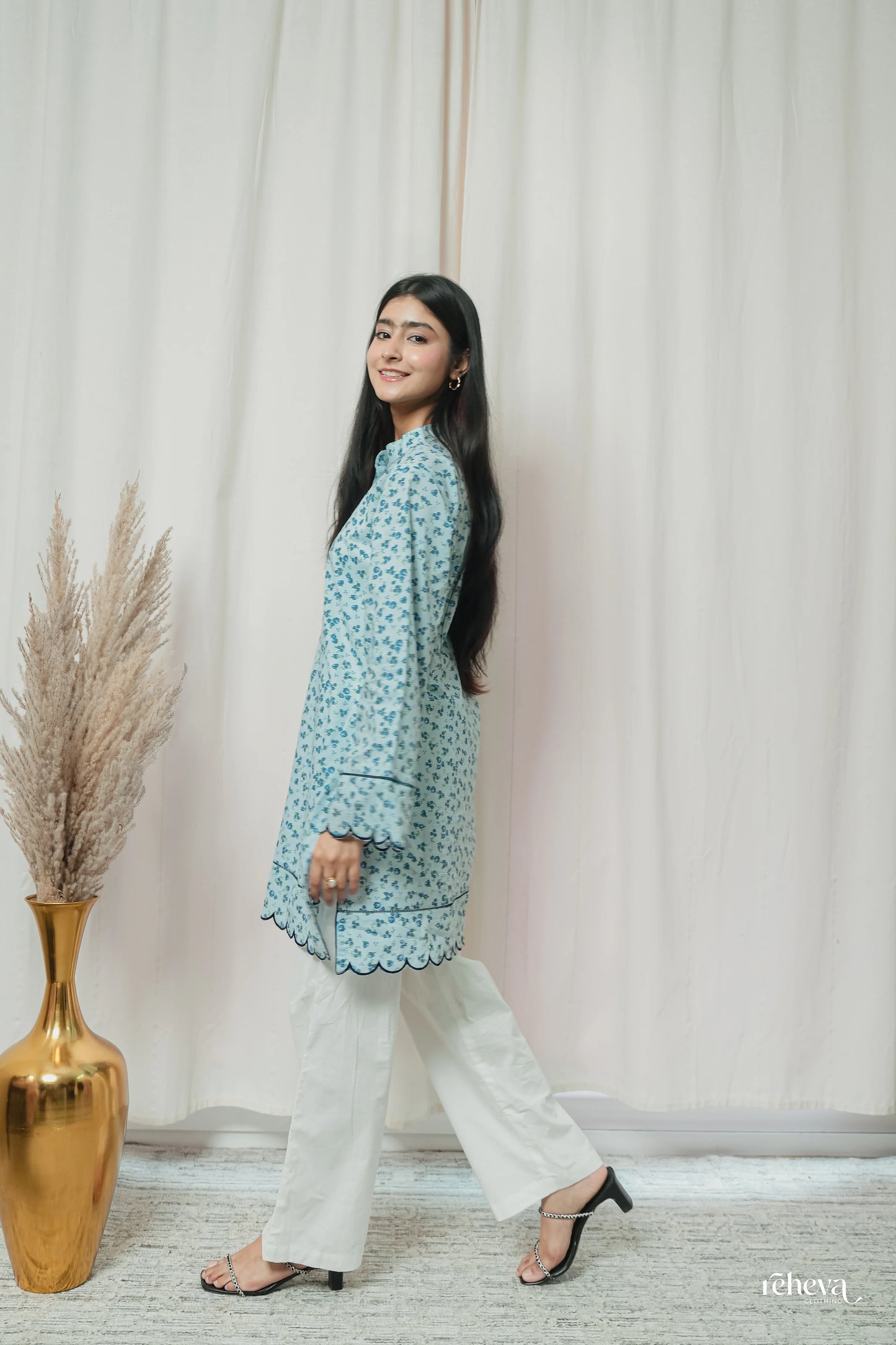 Lehar Seafoam Teal Embroidered Cotton Kurta Set