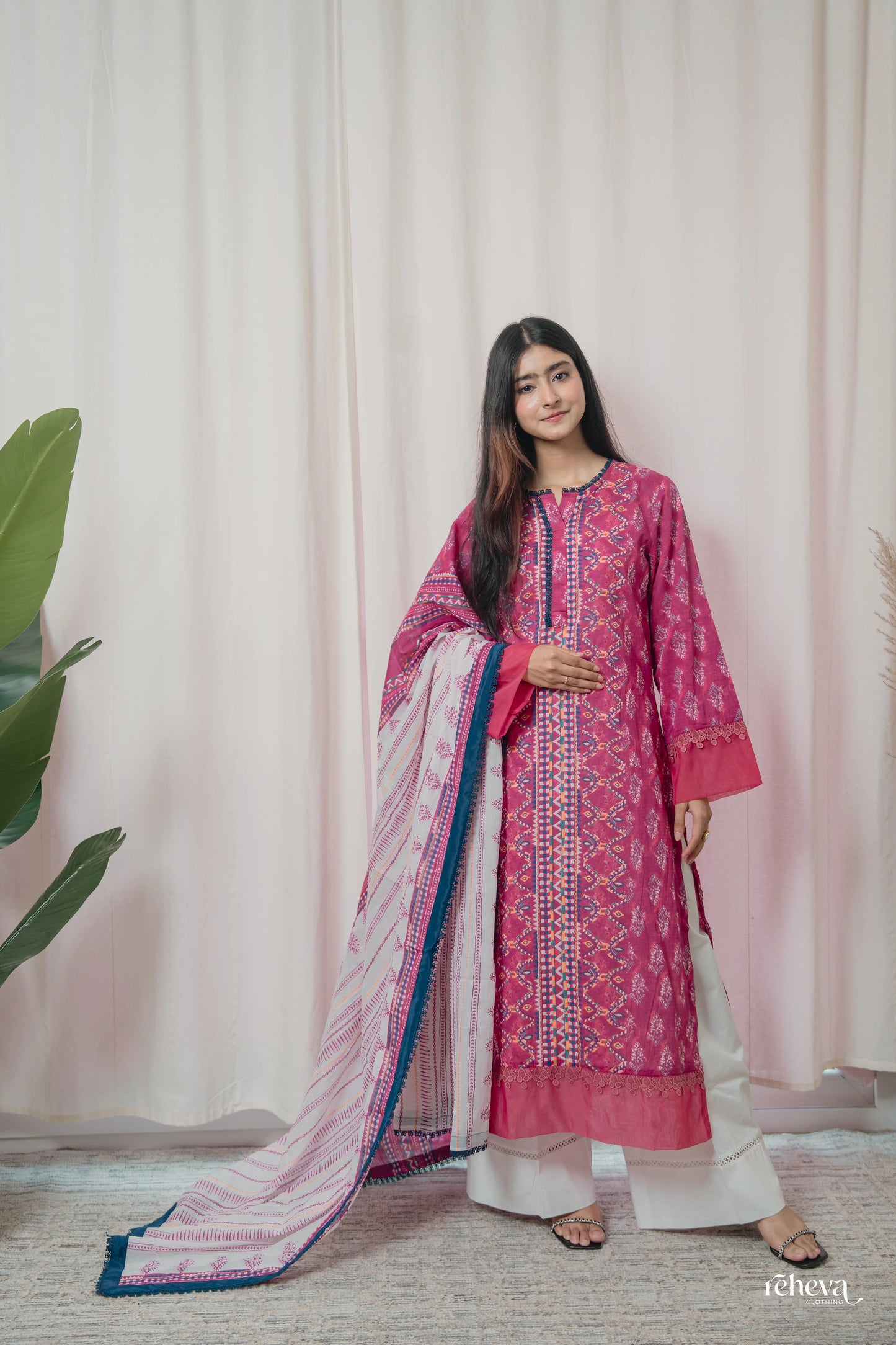 Patola Ruby Pink Cotton Suit Set