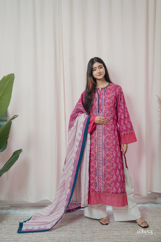 Patola Ruby Pink Cotton Suit Set