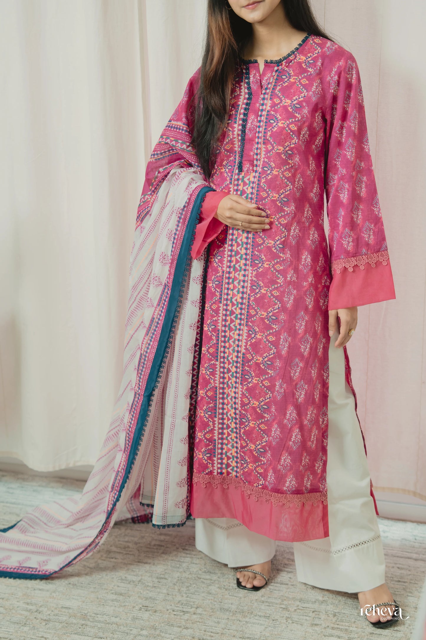 Patola Ruby Pink Cotton Suit Set