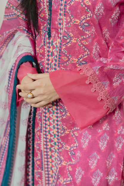 Patola Ruby Pink Cotton Suit Set