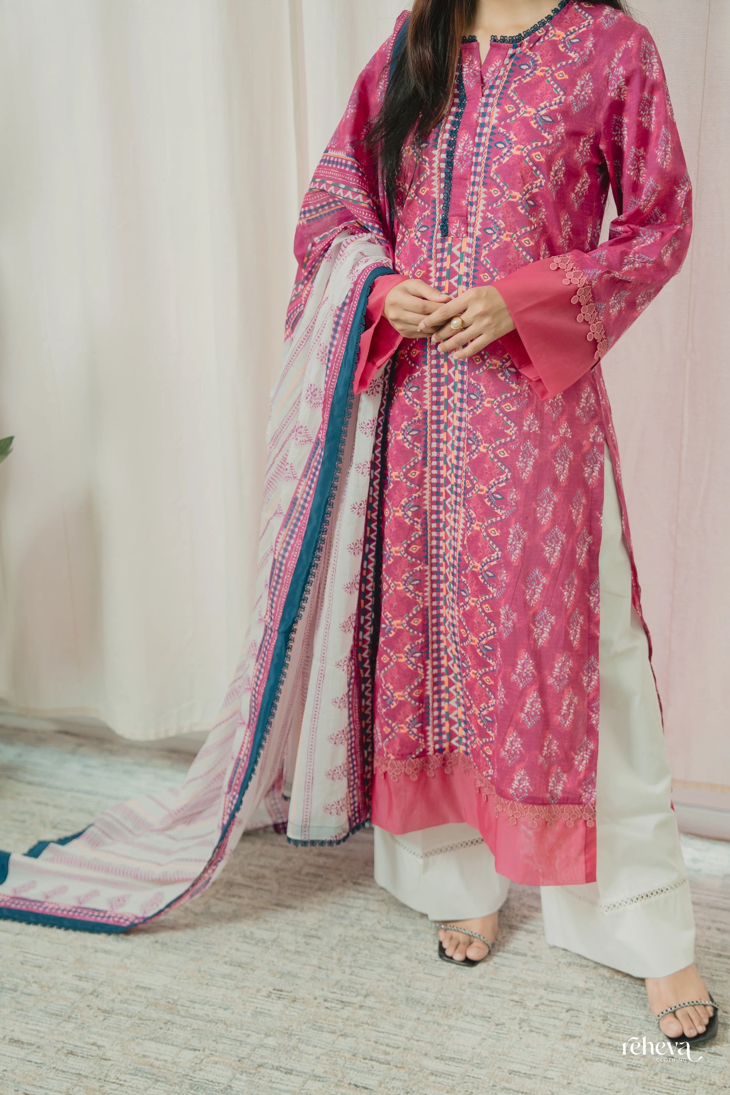 Patola Ruby Pink Cotton Suit Set