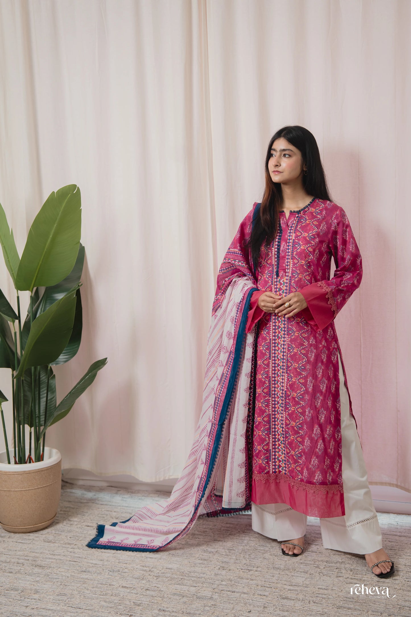 Patola Ruby Pink Cotton Suit Set