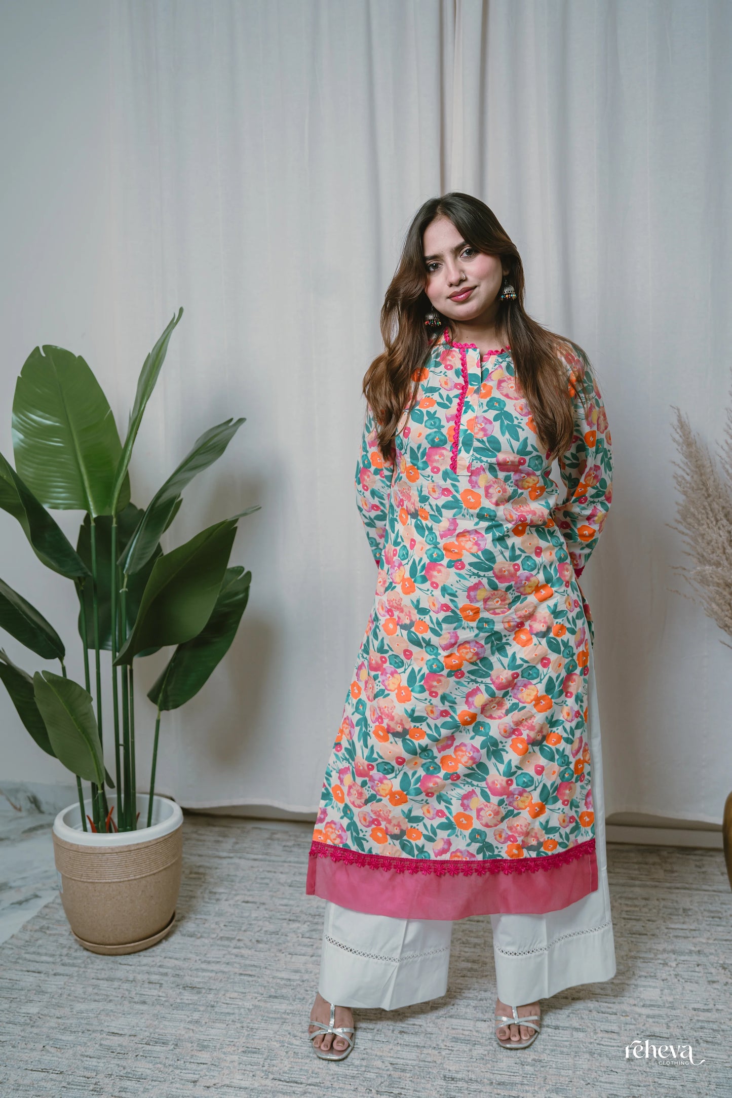 Phulwari Ivory Fuchsia Cambric Cotton Kurta Set
