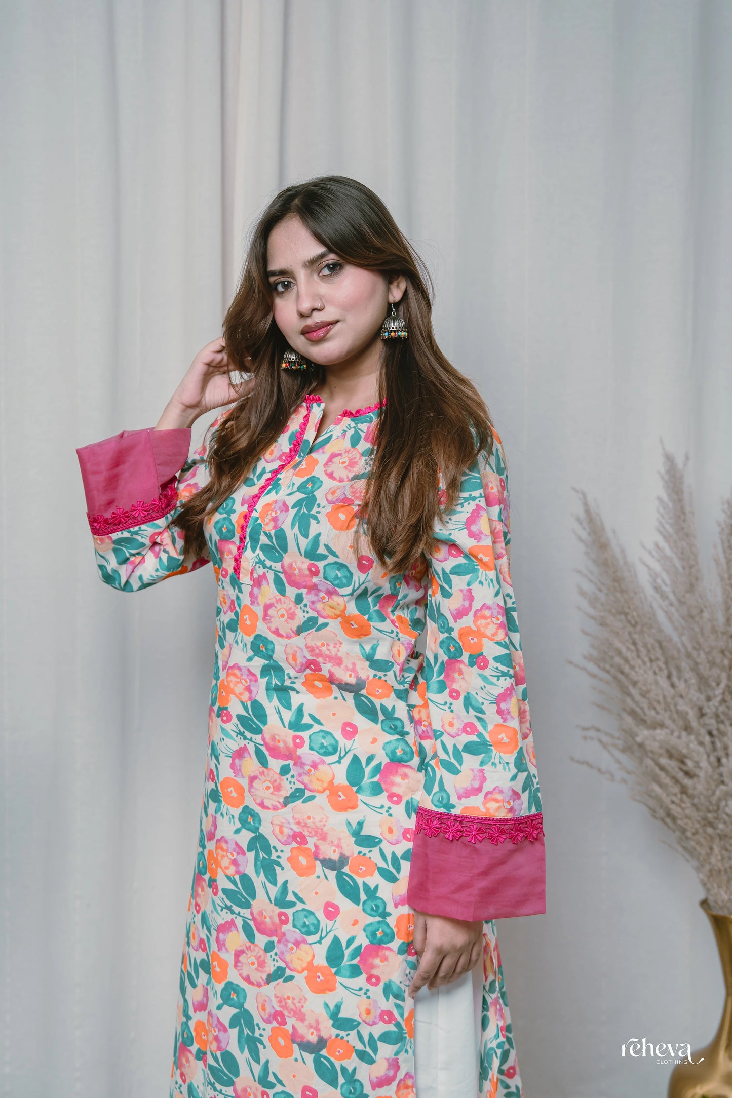Phulwari Ivory Fuchsia Cambric Cotton Kurta Set