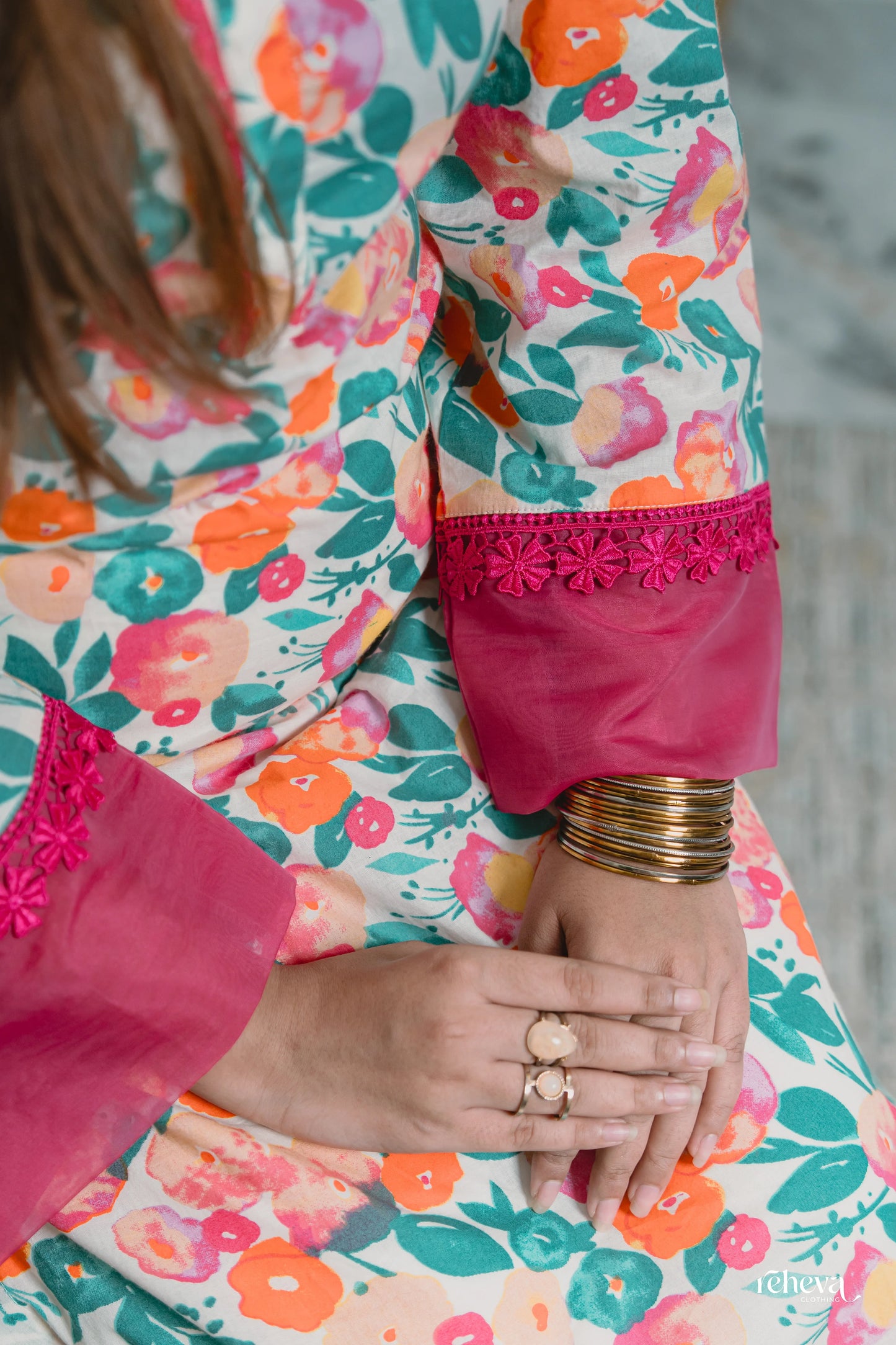 Phulwari Ivory Fuchsia Cambric Cotton Kurta Set
