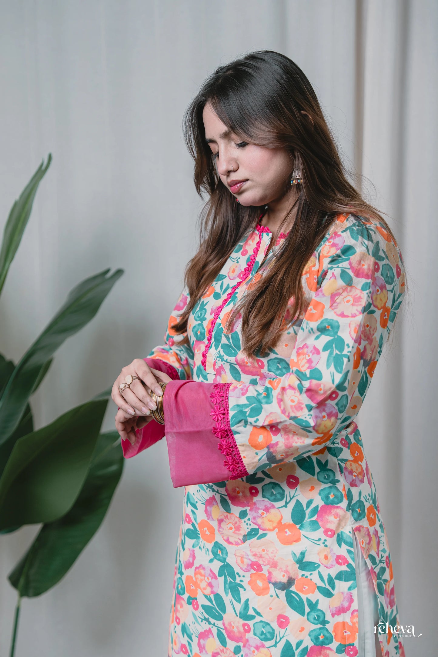 Phulwari Ivory Fuchsia Cambric Cotton Kurta Set