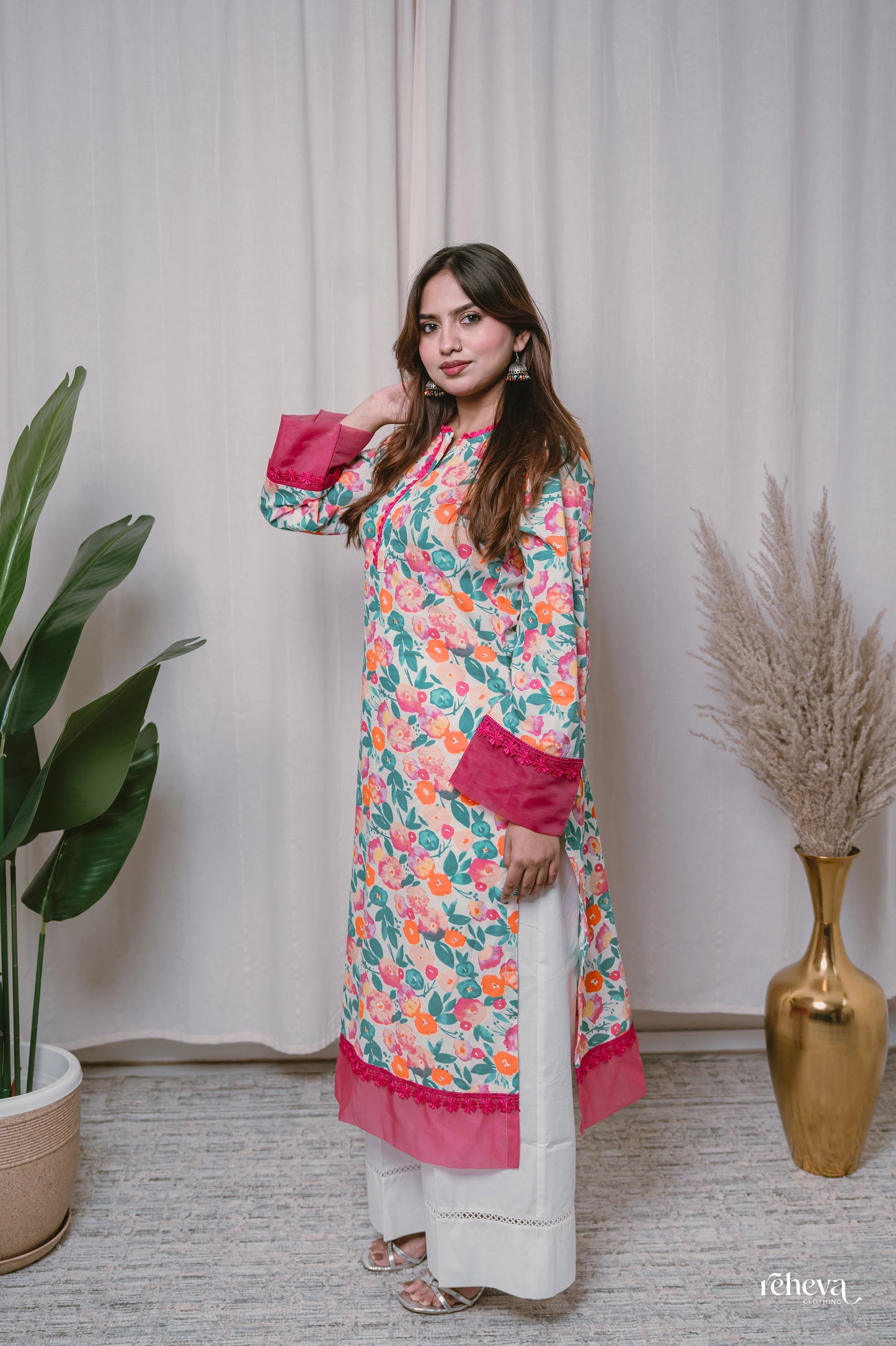 Phulwari Ivory Fuchsia Cambric Cotton Kurta Set