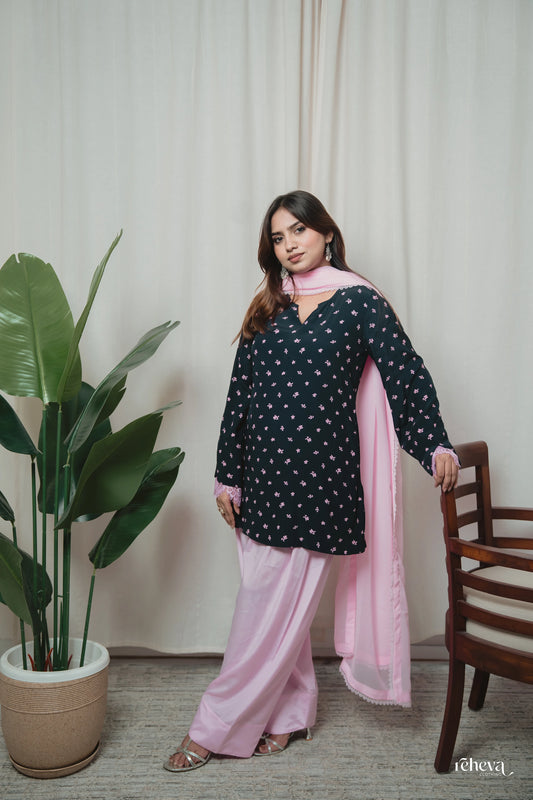 Sitara Navy Blush Cotton Crepe Farshi Set
