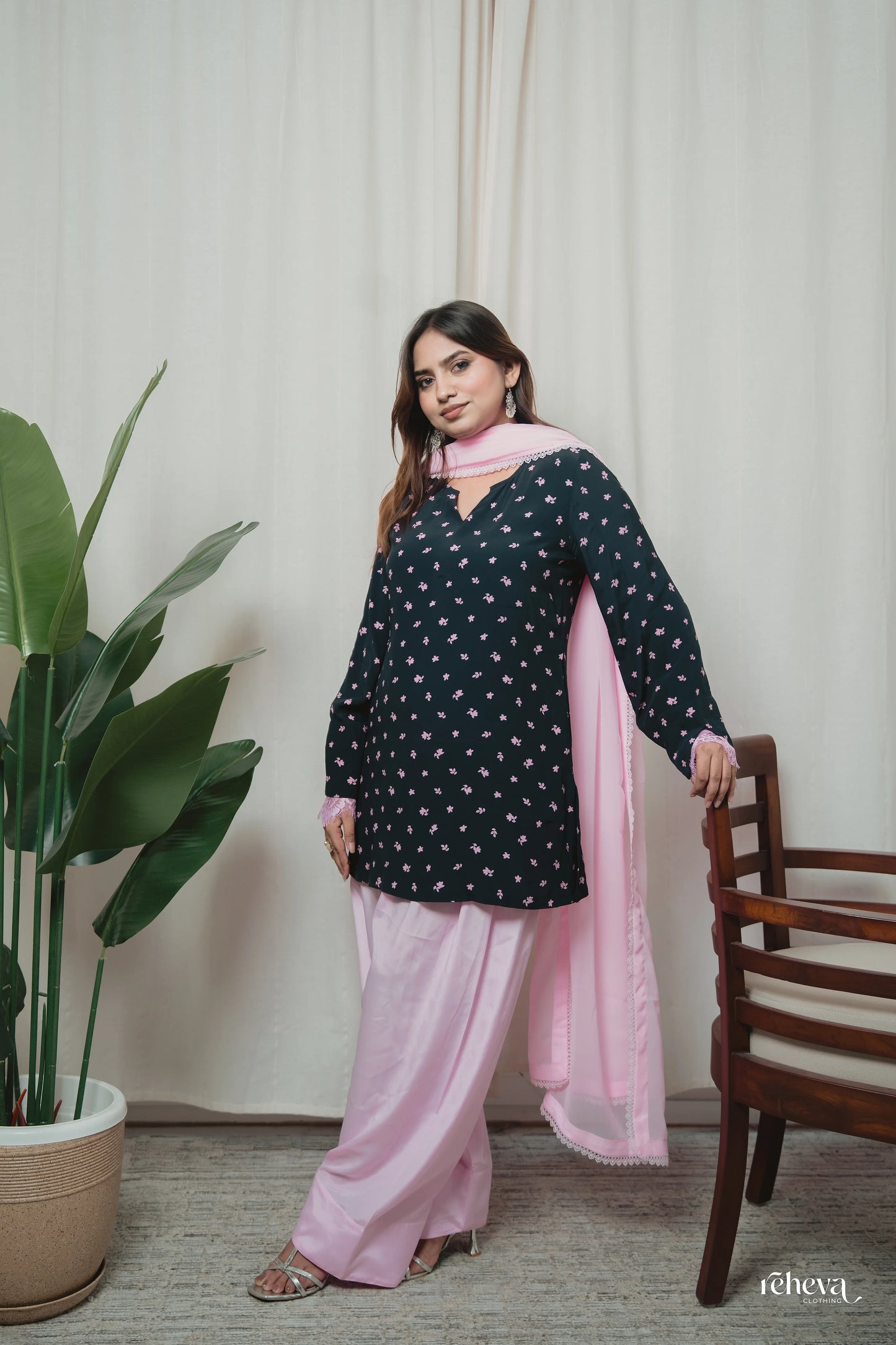 Sitara Navy Blush Cambric Cotton Farshi Set