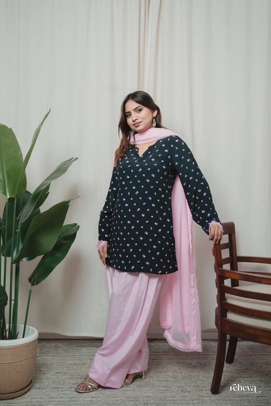 Sitara Navy Blush Cotton Crepe Farshi Set