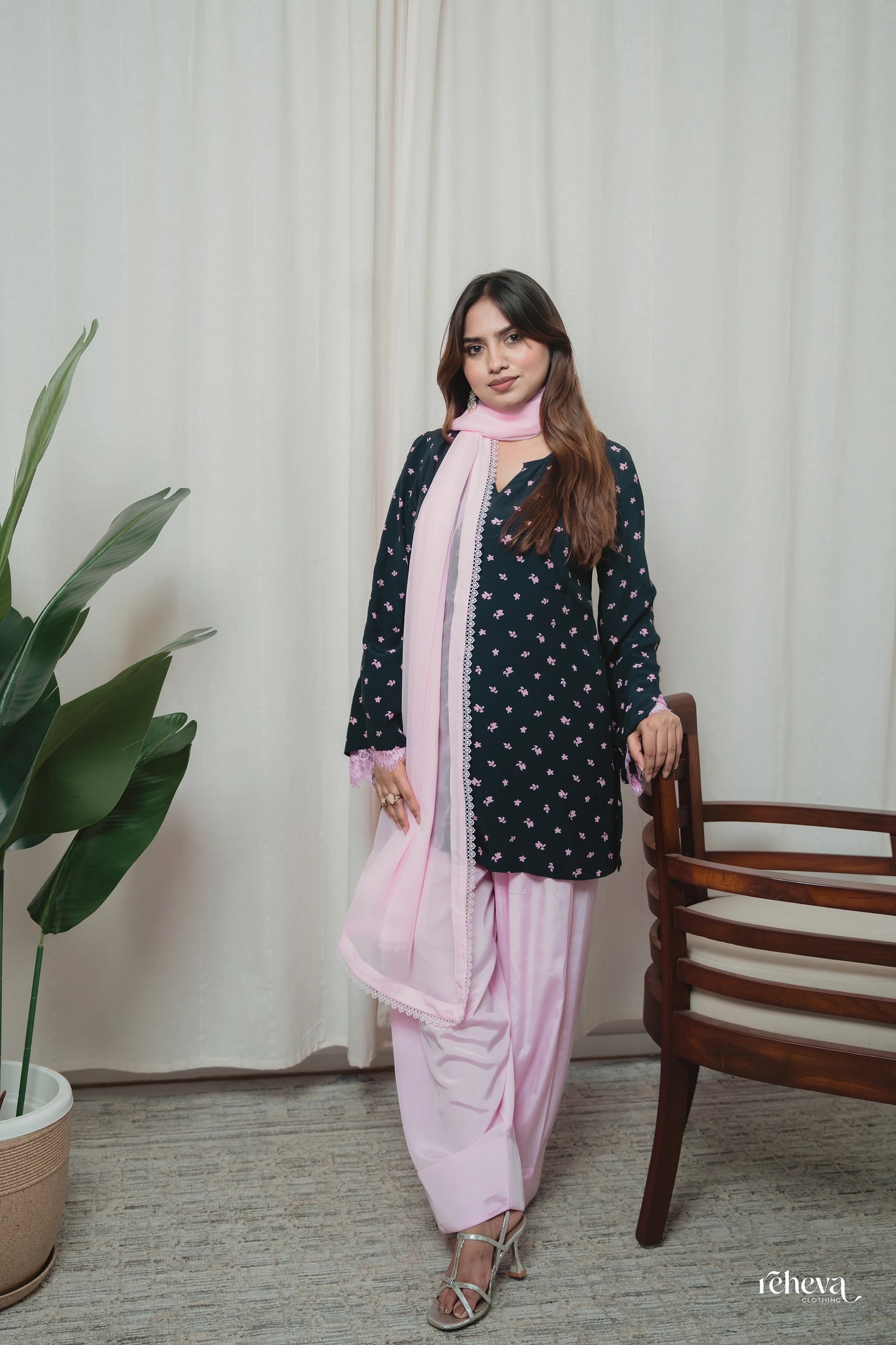 Sitara Navy Blush Cambric Cotton Farshi Set